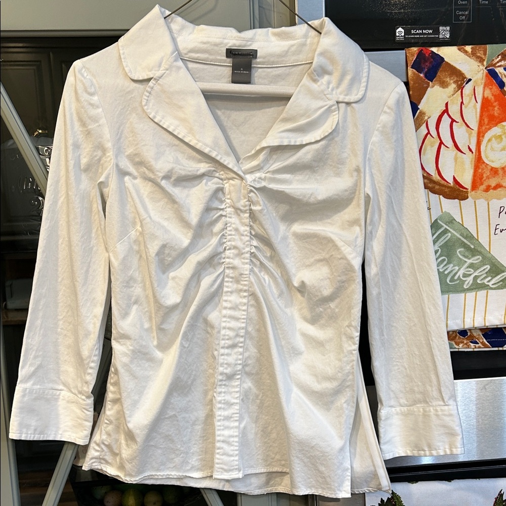 Ann Taylor White Cotton Ruched Blouse